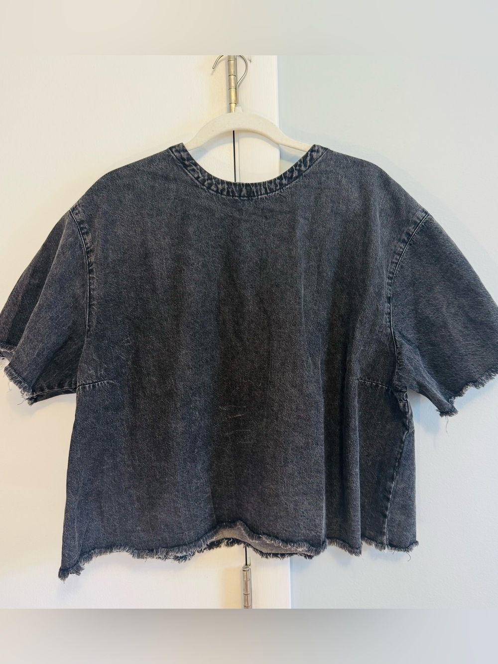 Wildfang Washed Black Cropped Denim Tee - Women Tops